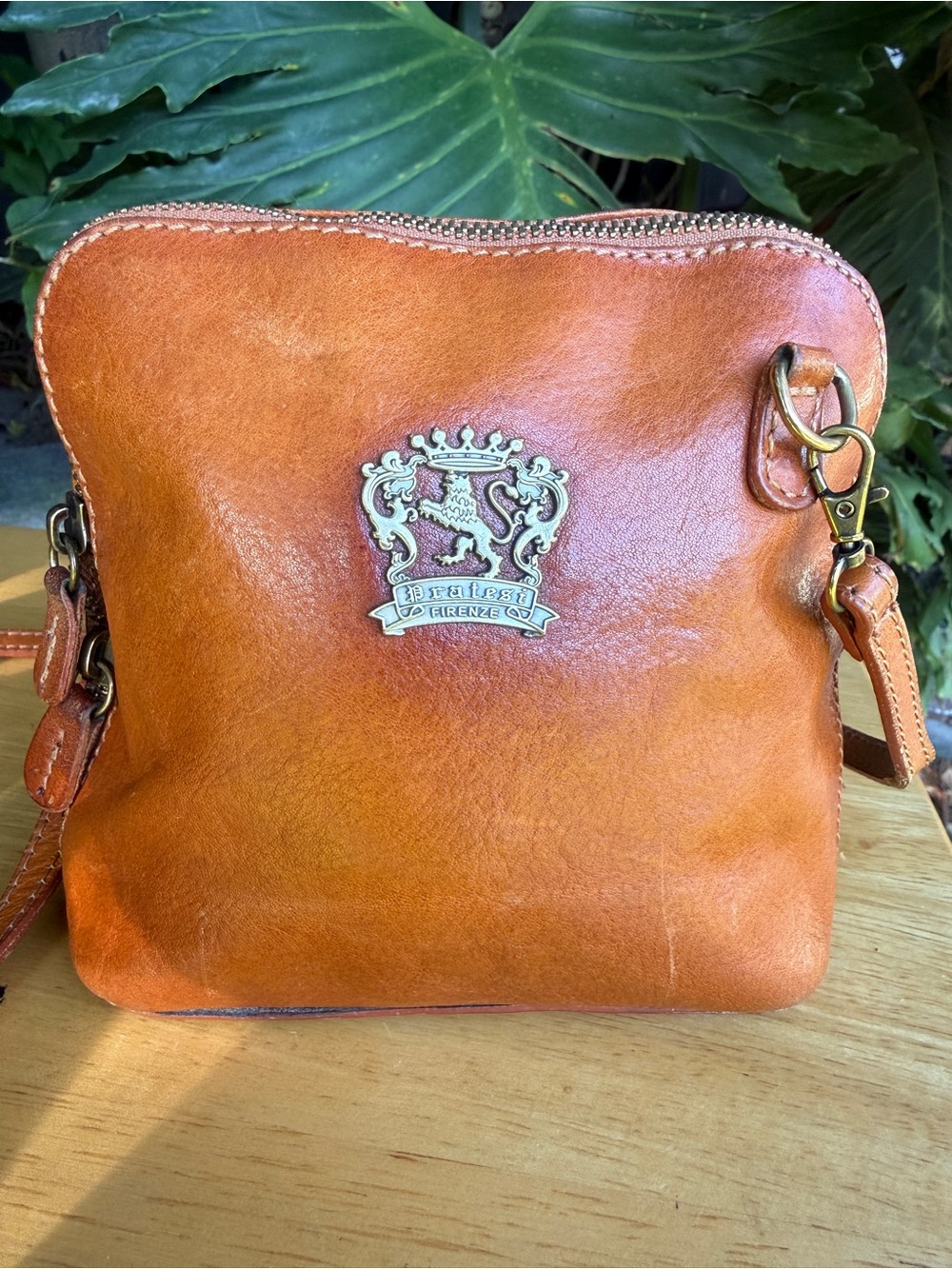 Pratesi Firenze Leather Crossbody Bag in Tan-Orange